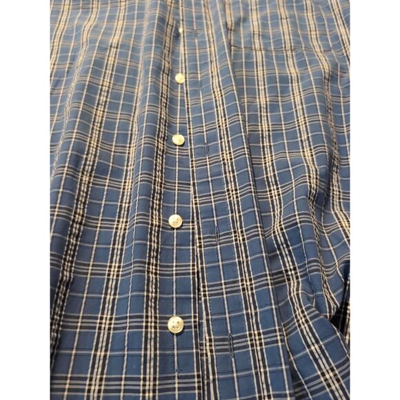 Arrow Button Front Shirt, Men's Size LT,‎ Blue Plaid Short Sleeves, Cotton Blend - Picture 5 of 7